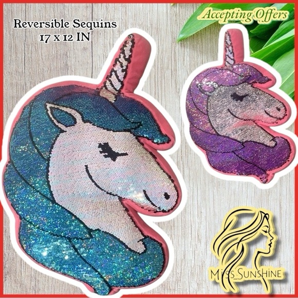 Justice - reversible sequins pillow in UNICORN shape - sparkly - Picture 1 of 6
